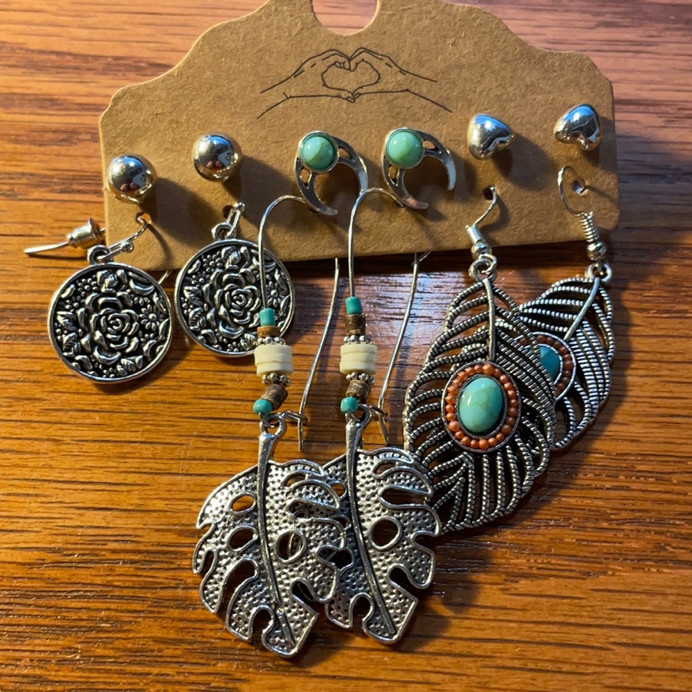 Turquoise and silver pierced earrings